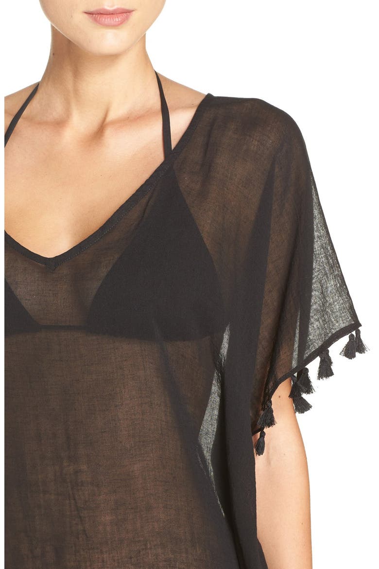 'Amnesia' Cotton Gauze Cover-Up Caftan, Alternate, color, BLACK