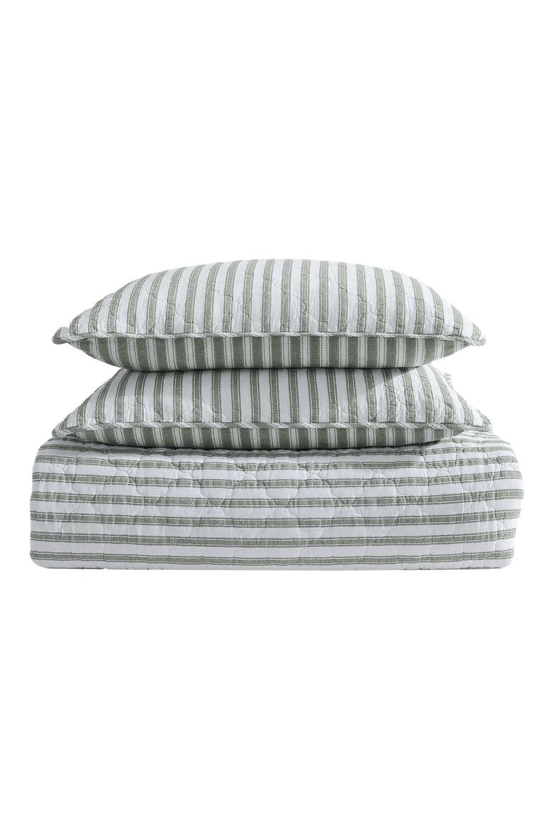 Willow Way Ticking Stripe Quilt & Sham Set, Main, color, LT-PASTEL GREEN