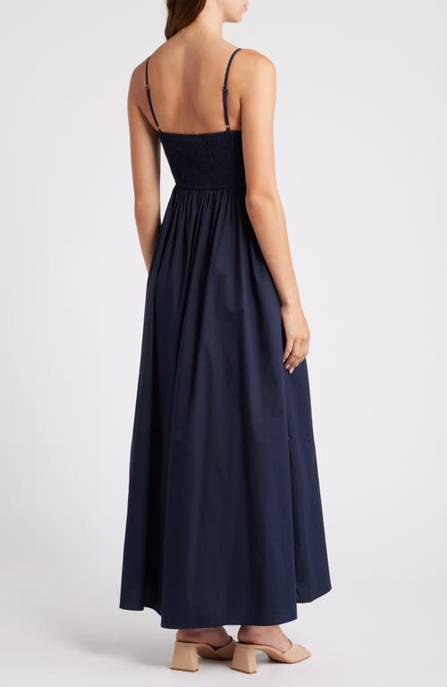 Moon River Smocked Cotton Midi Sundress In Black