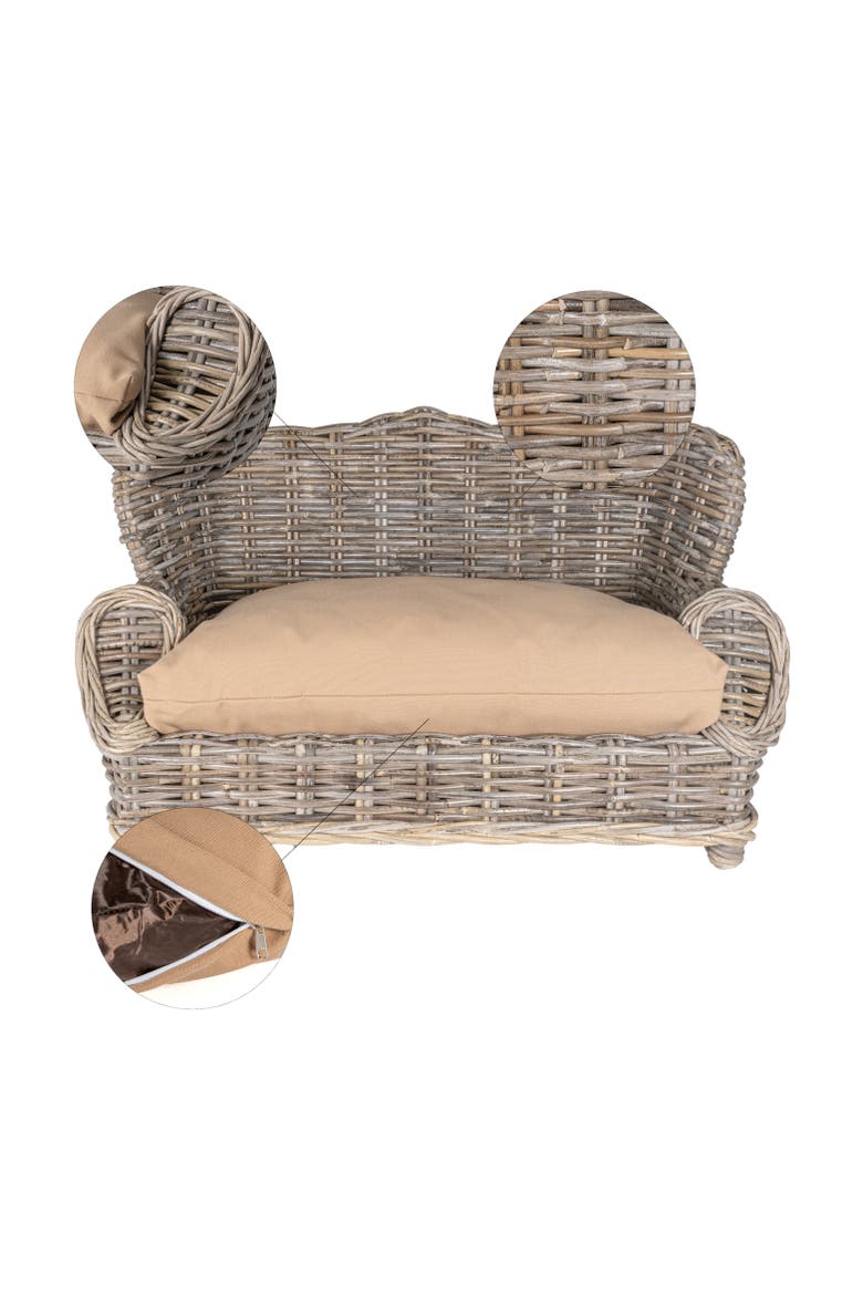 Mediterranean Handwoven Rattan Pet Daybed with Washable Cushion, Alternate, color, Kubu Gray