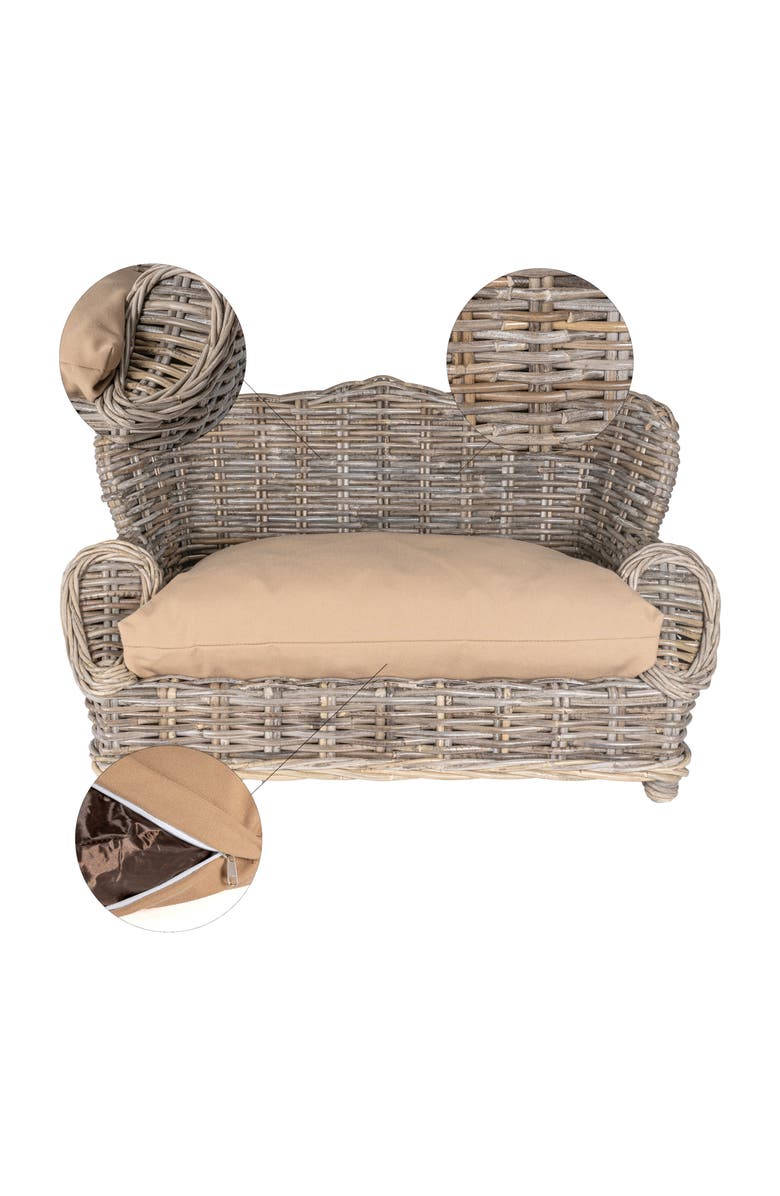 The Licker Store Classic 27.5" x 18" Mediterranean Handwoven Rattan Pet Daybed with Machine-Washable Cushion, Alternate, color, Kubu Gray