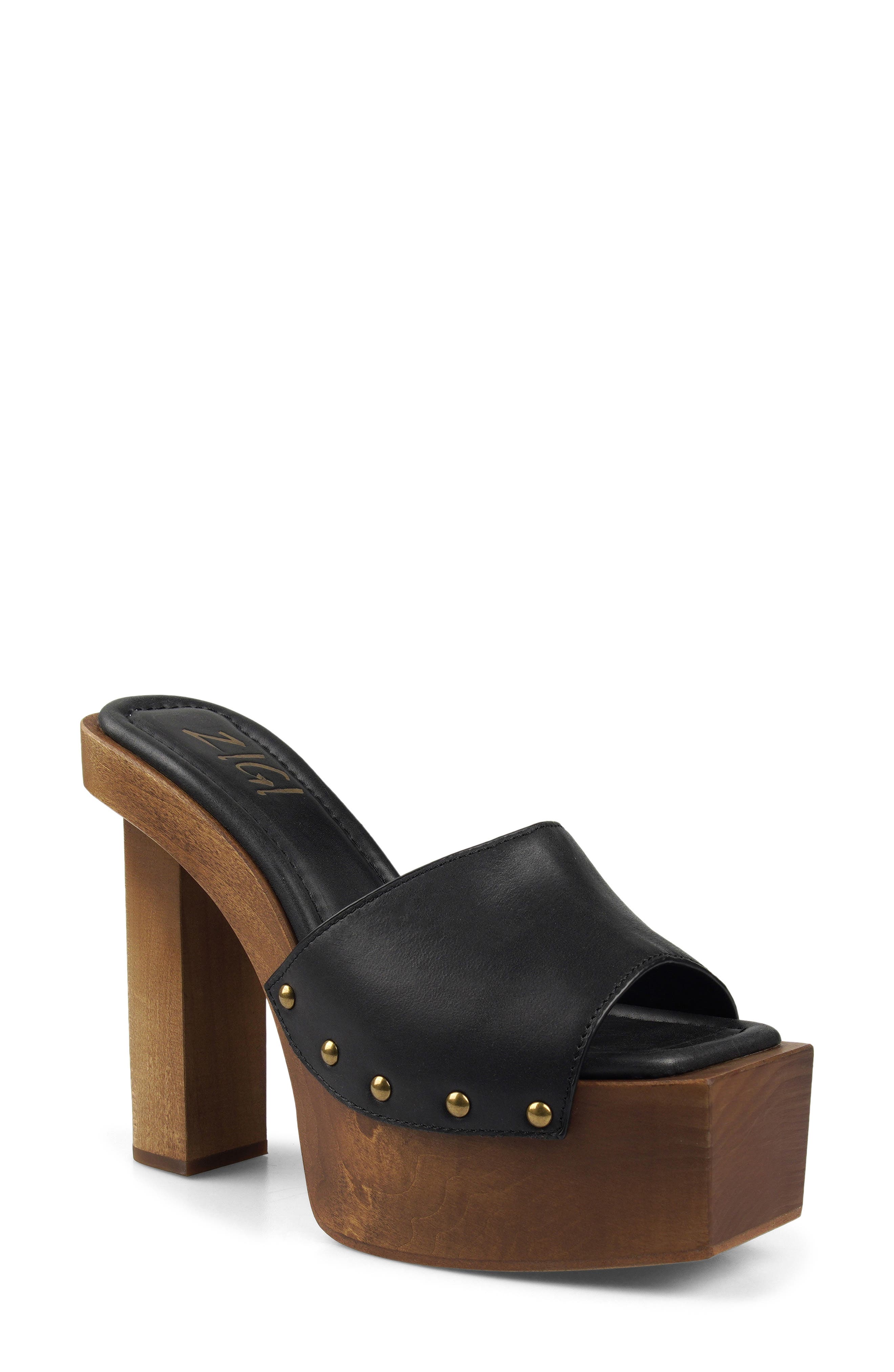 ZIGI Cassidey Leather Platform Slide Sandal, Main, color, Black Leather