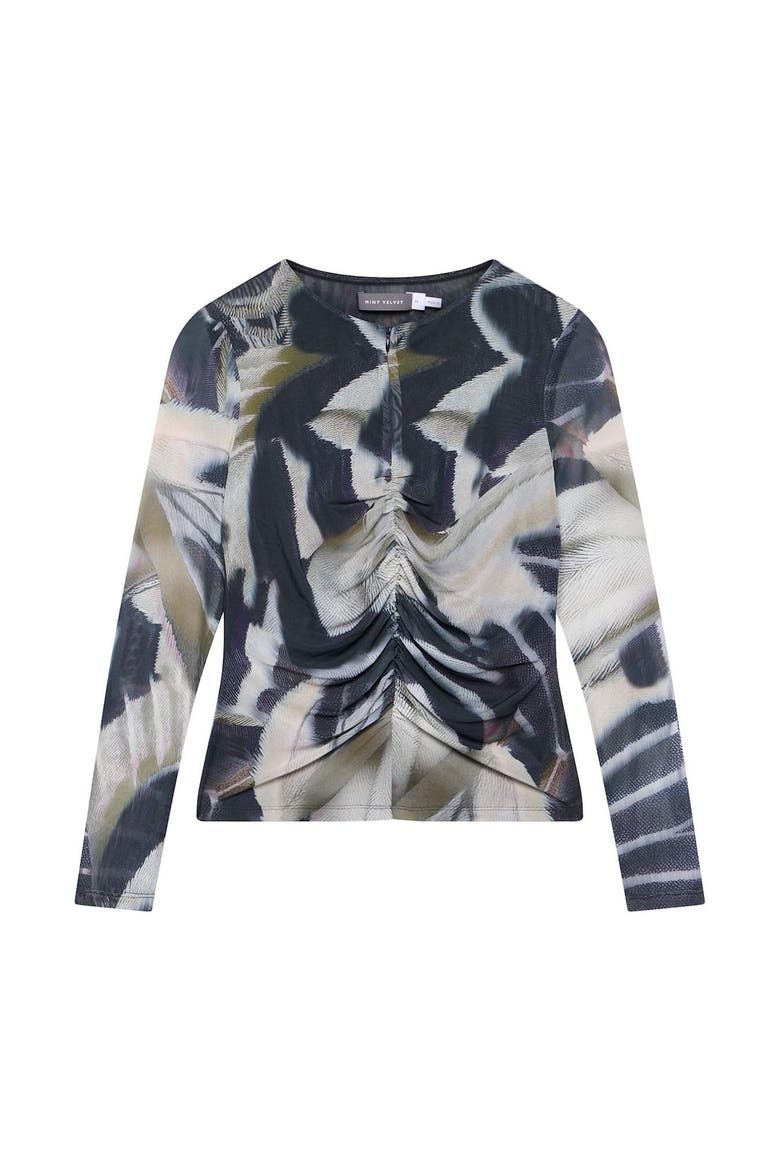 Long Sleeve Printed Mesh Zip Top, Alternate, color, Black