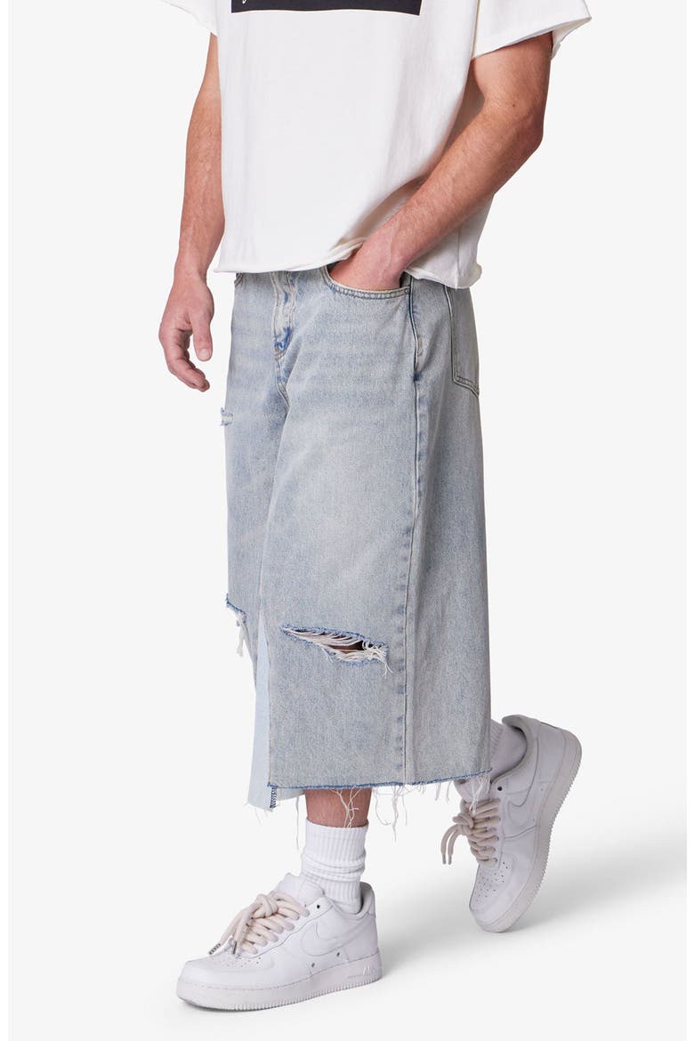 Distressed Panel Denim Shorts, Alternate, color, WASHED LIGHT BLUE
