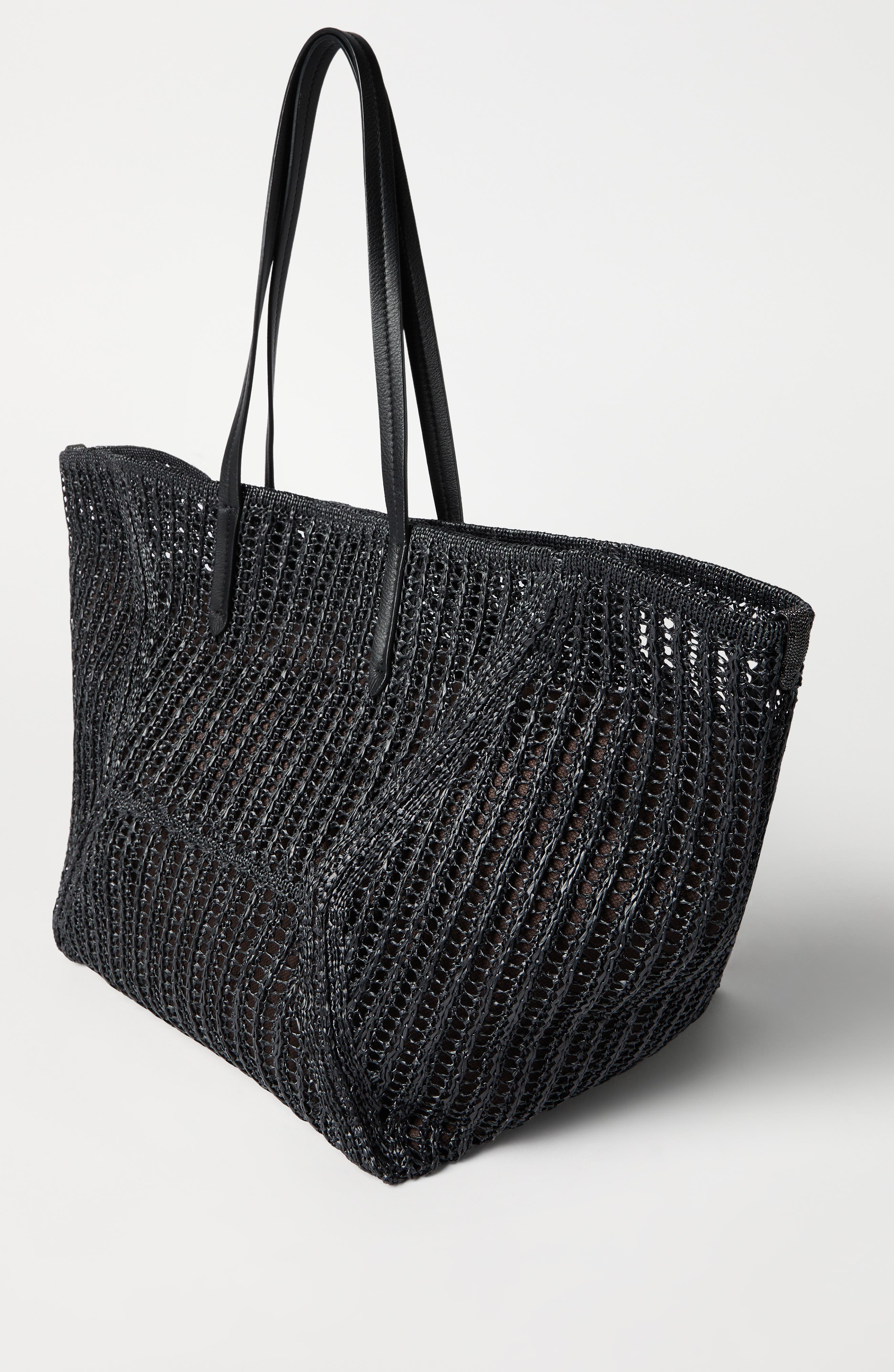 Brunello Cucinelli Techno raffia BC Duo bag, Alternate, color, Black