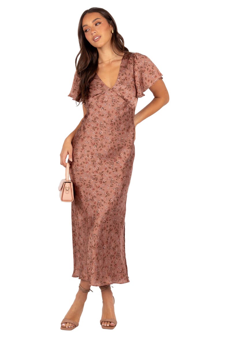 Flossy Floral Satin Midi Dress, Alternate, color, MAUVE