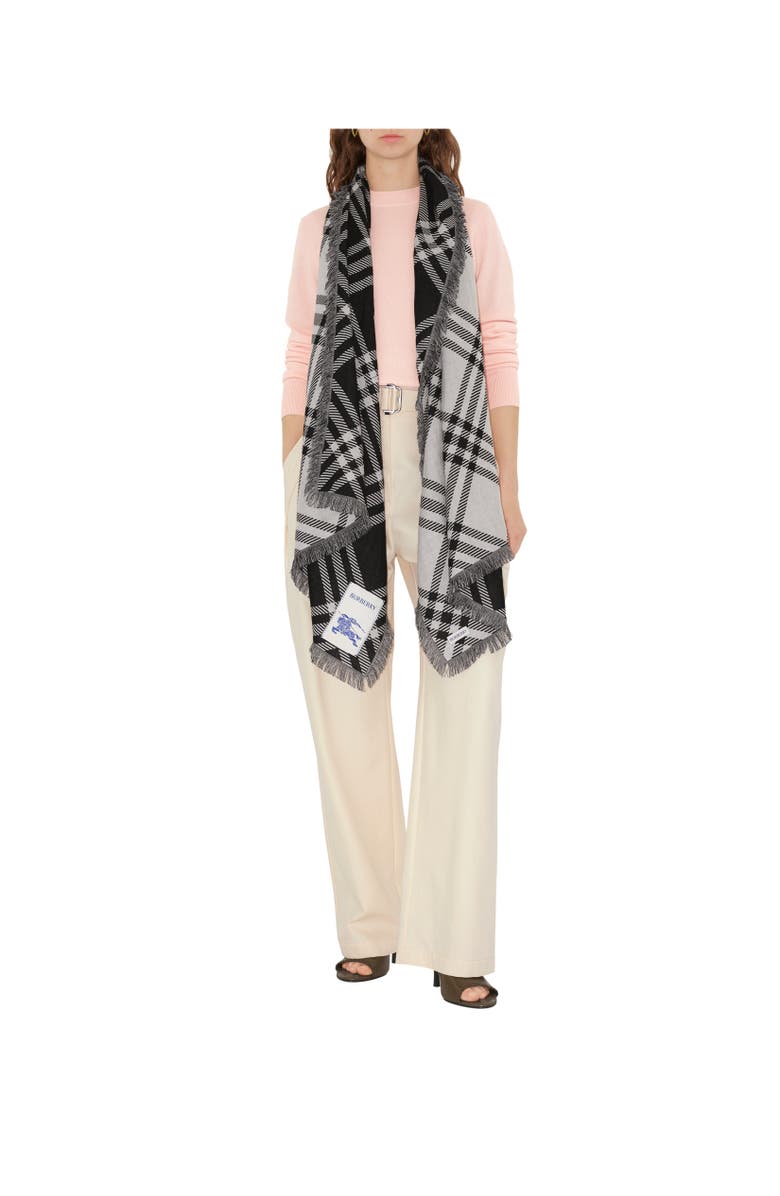 Burberry Wide Check Wool Silk Scarf, Alternate, color, Black/Calico