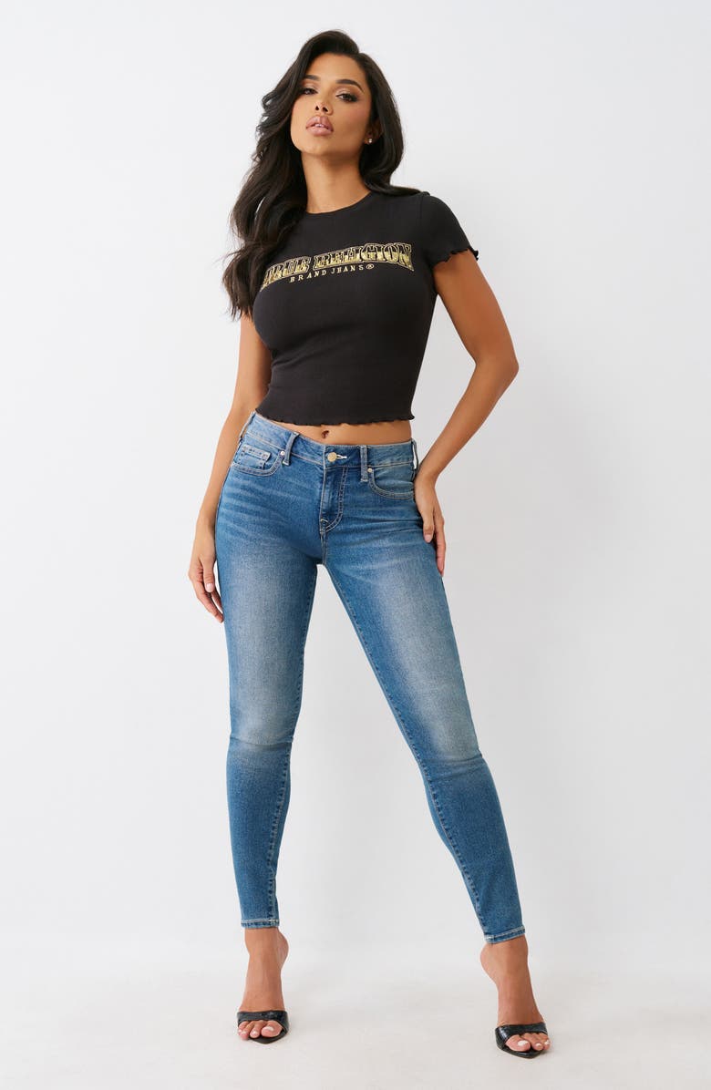 True Religion Rib Sequin Lettuce Edge T-Shirt, Alternate, color, Jet Black