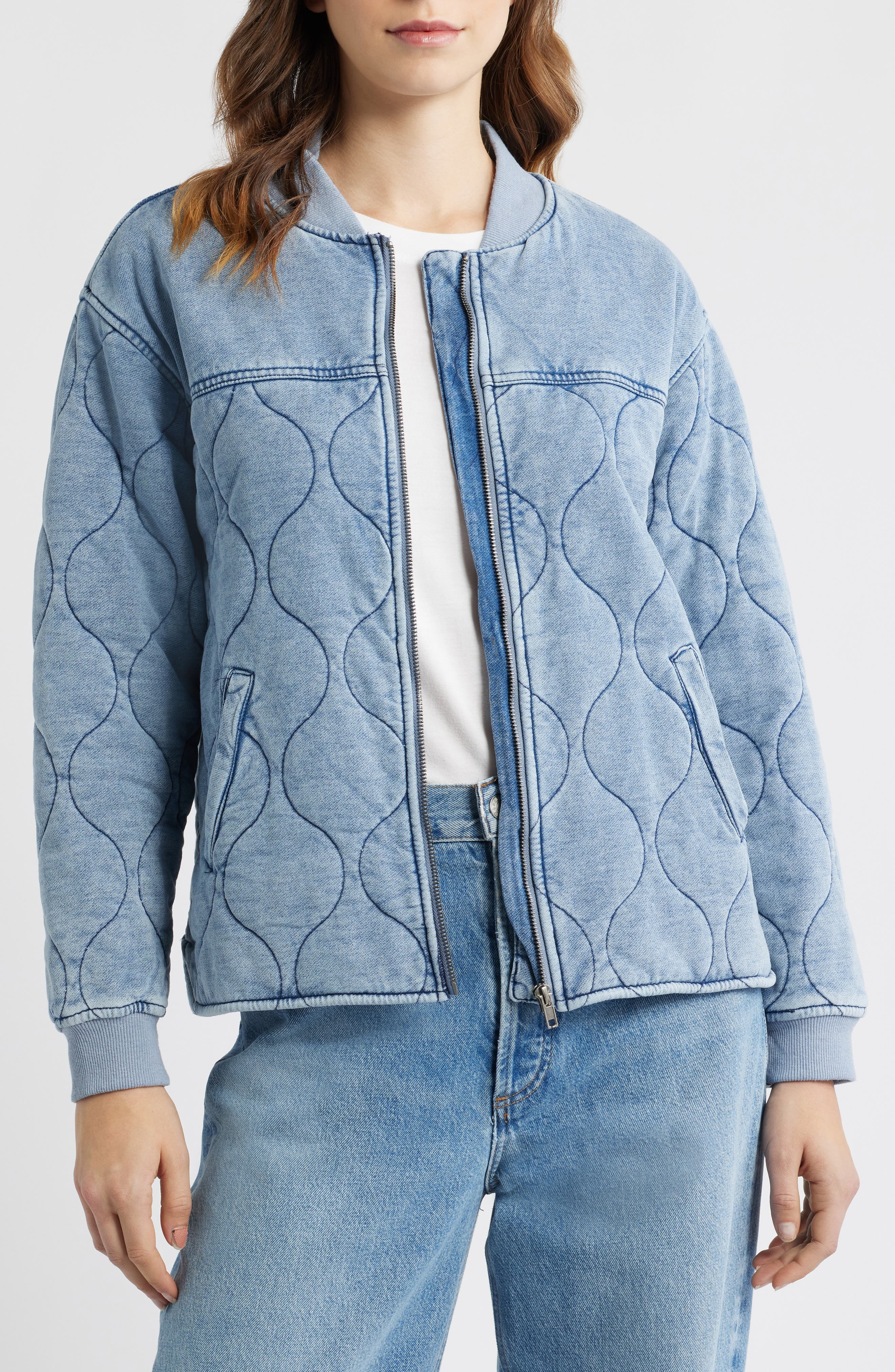 CITY BLUES Quilted Denim Bomber Jacket