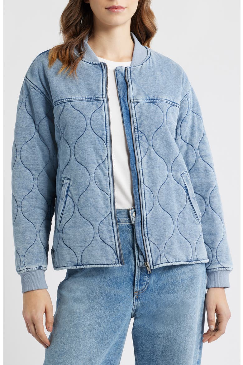 Quilted Denim Bomber Jacket, Main, color, INDIGO