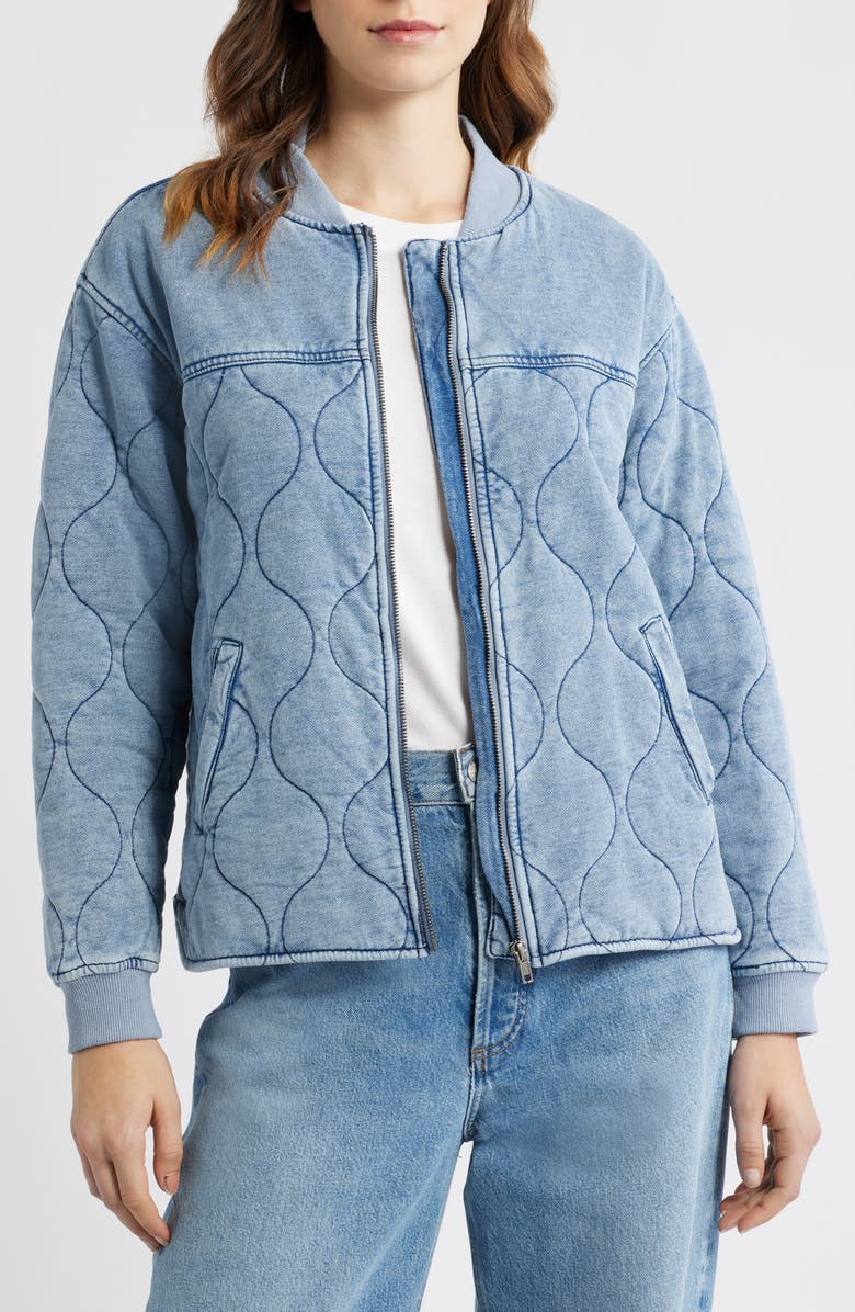 CITY BLUES Quilted Denim Bomber Jacket, Main, color, Indigo