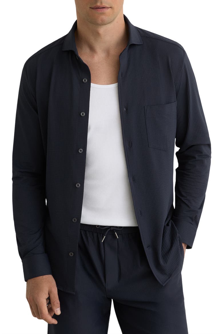 Solarko Seersucker Button-Up Shirt, Main, color, NAVY