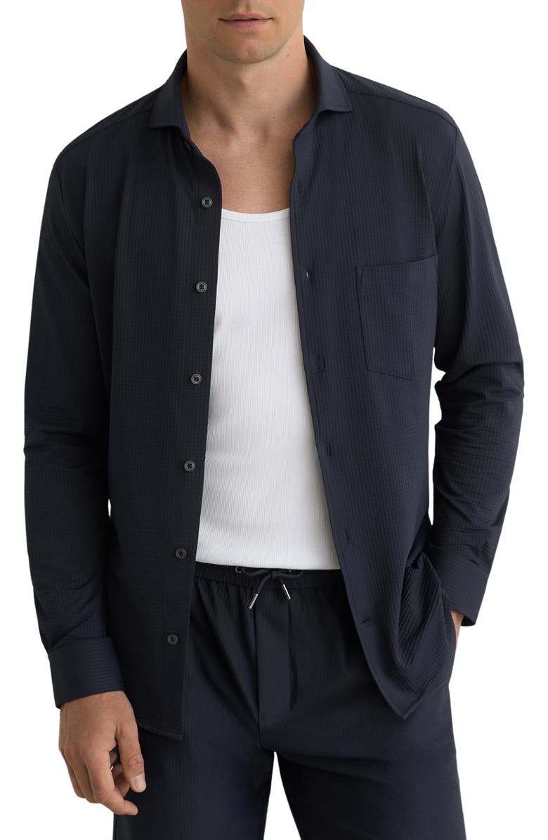 Reiss Solarko Seersucker Button-Up Shirt, Main, color, Navy