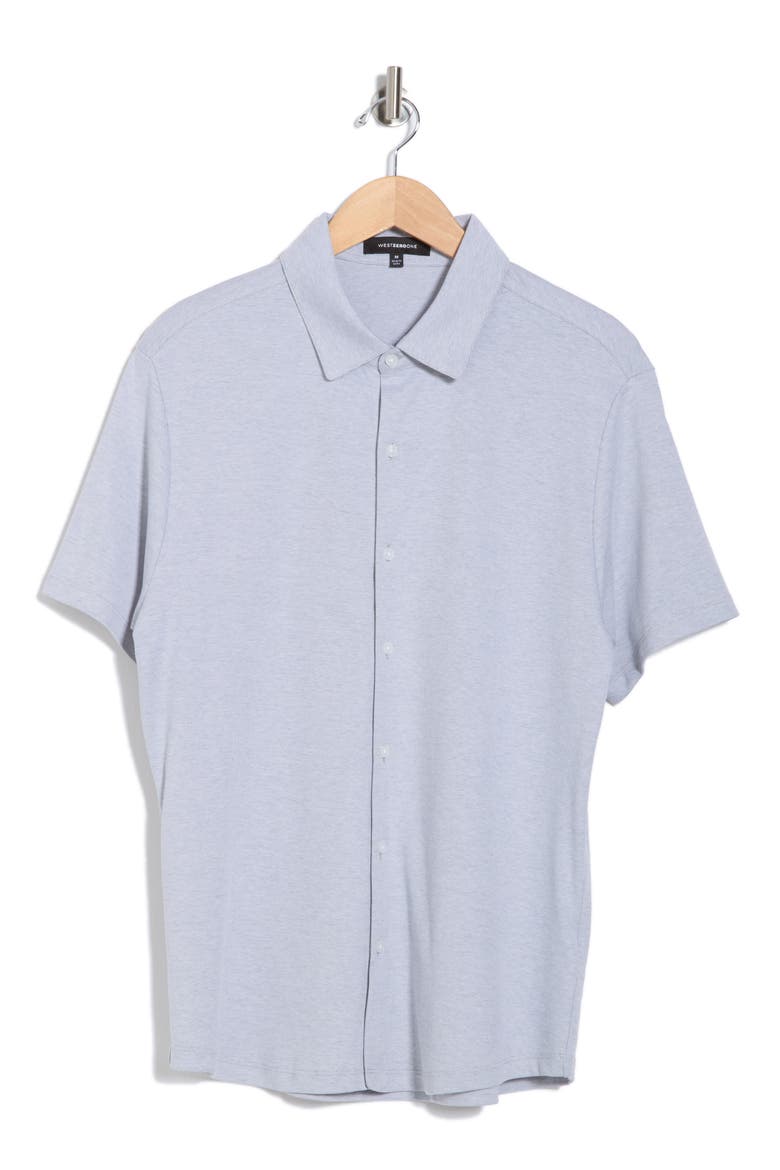 Riverway Short Sleeve Cotton Blend Knit Button-Up Shirt, Alternate, color, GREY
