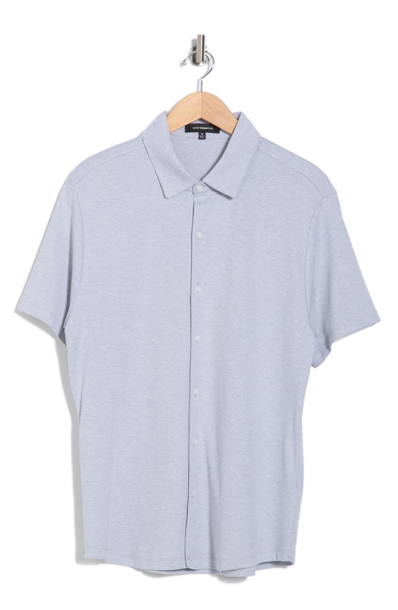 WESTZEROONE Riverway Short Sleeve Cotton Blend Knit Button-Up Shirt, Alternate, color, Grey