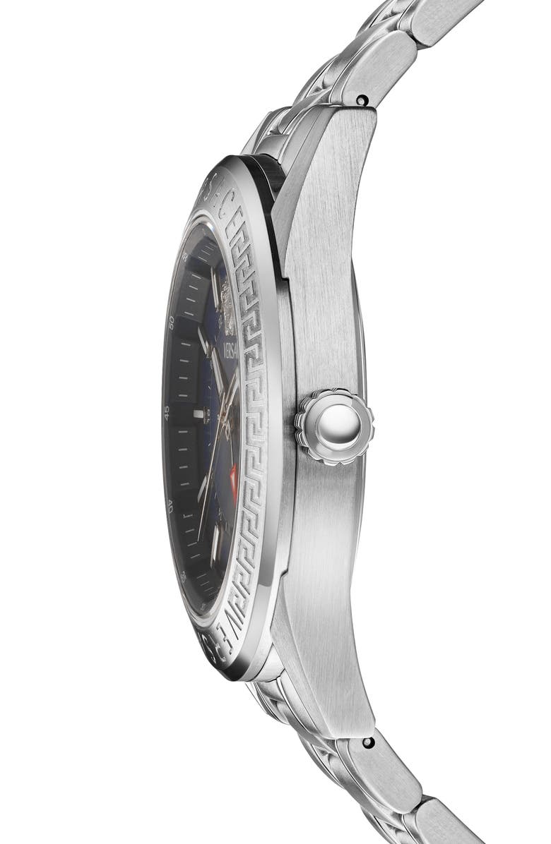 Versace V-Code GMT Bracelet Watch, 42mm, Alternate, color, Silver