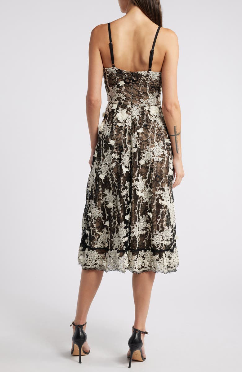 Dress the Population Tahani Embroidered Lace Cocktail Midi Dress, Alternate, color, Black-White