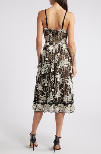 Tahani Embroidered Lace Cocktail Midi Dress