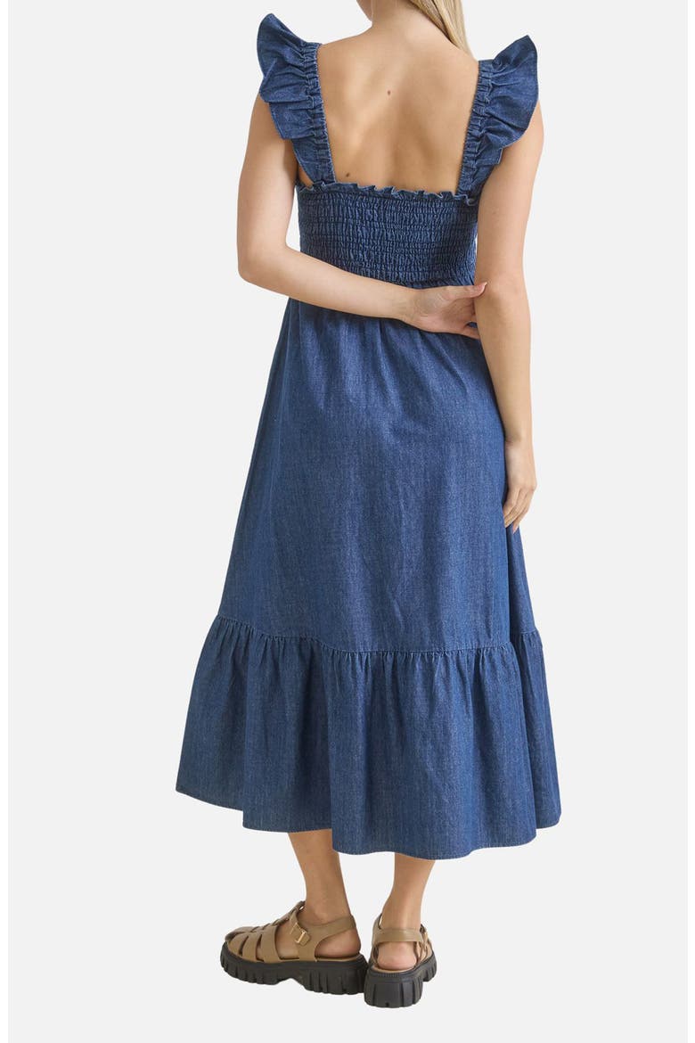 Smocked Denim Midi Dress, Alternate, color, DARK DENIM