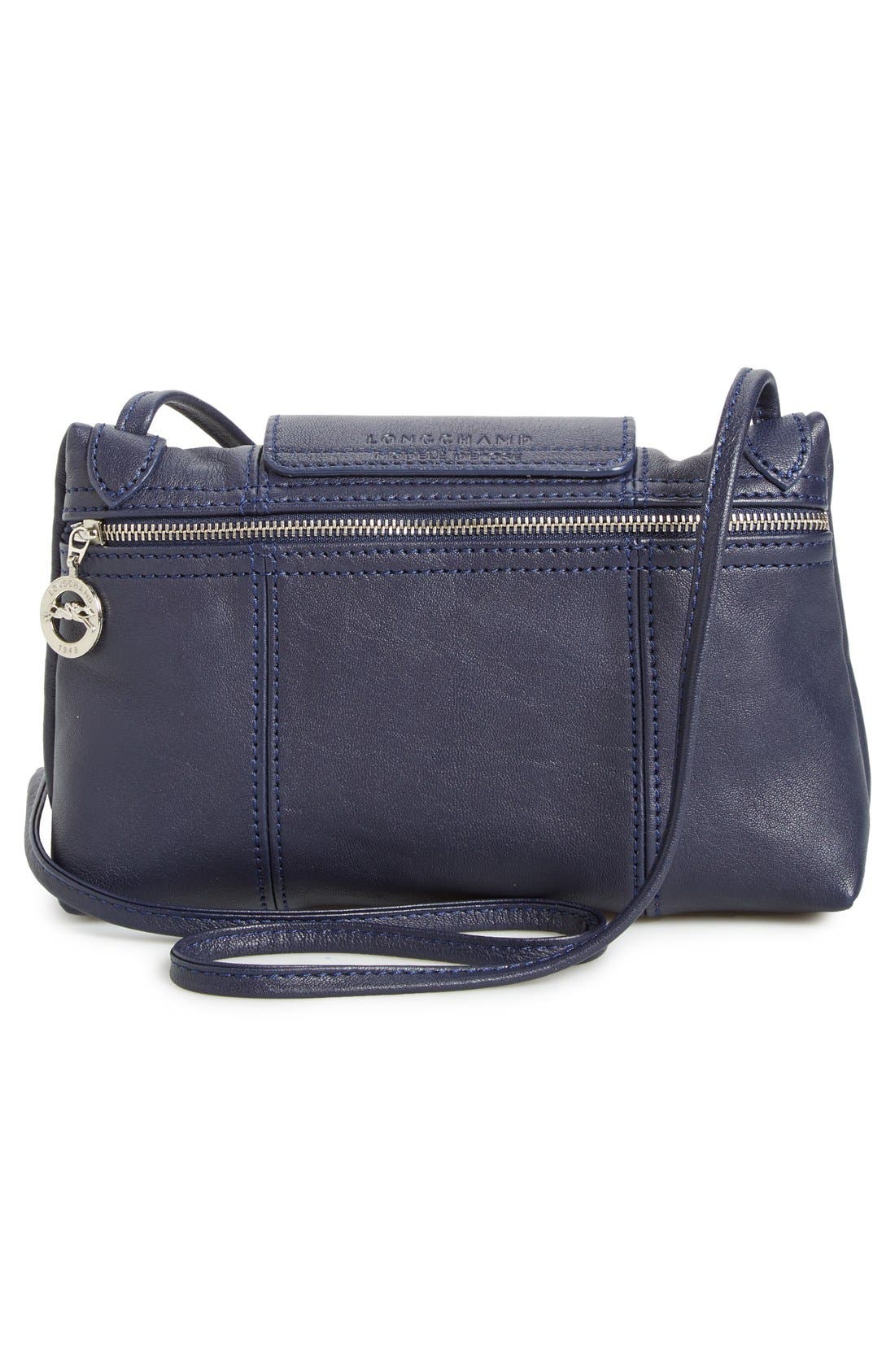Le Pliage - Cuir Crossbody Bag, Alternate, color, NAVY