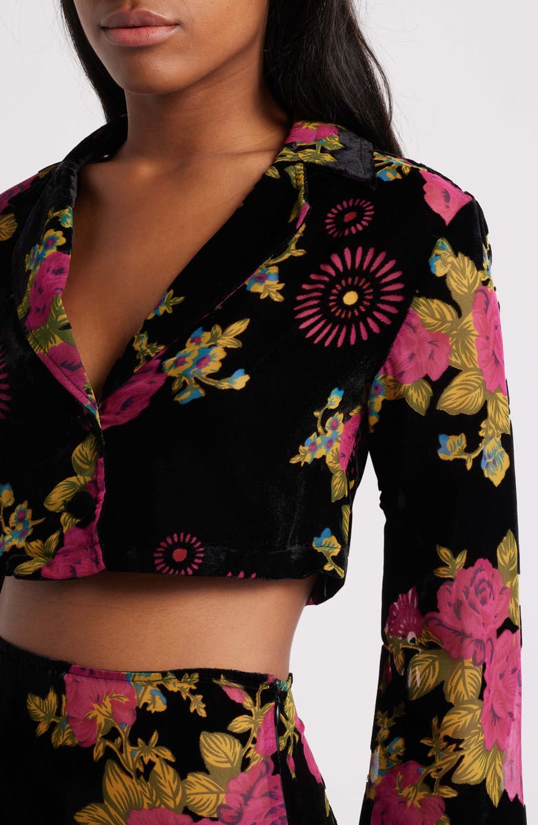 NASTY GAL Floral Devore Velvet Crop Jacket, Alternate, color,