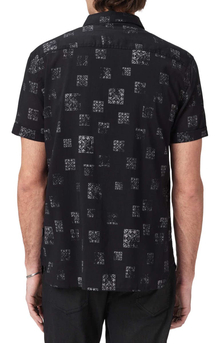 John Varvatos Loren Slim Fit Short Sleeve Button-Up Shirt, Alternate, color, Black