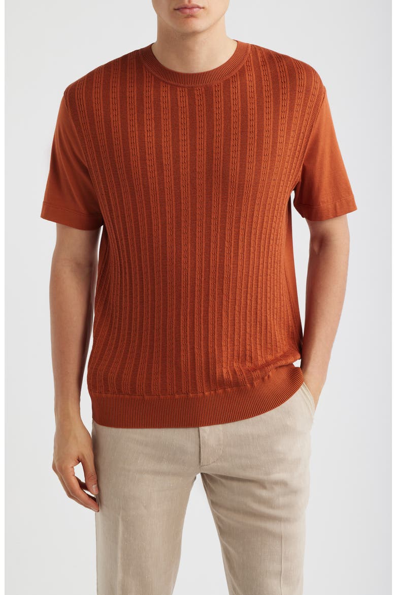 Tesar Textured Cotton & Silk T-Shirt, Main, color, MEDIUM BROWN