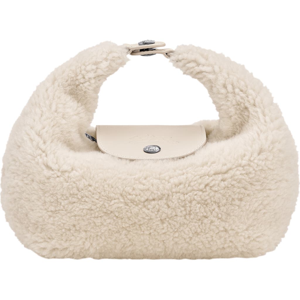 Longchamp Genuine Shearling Round Handbag In Sand