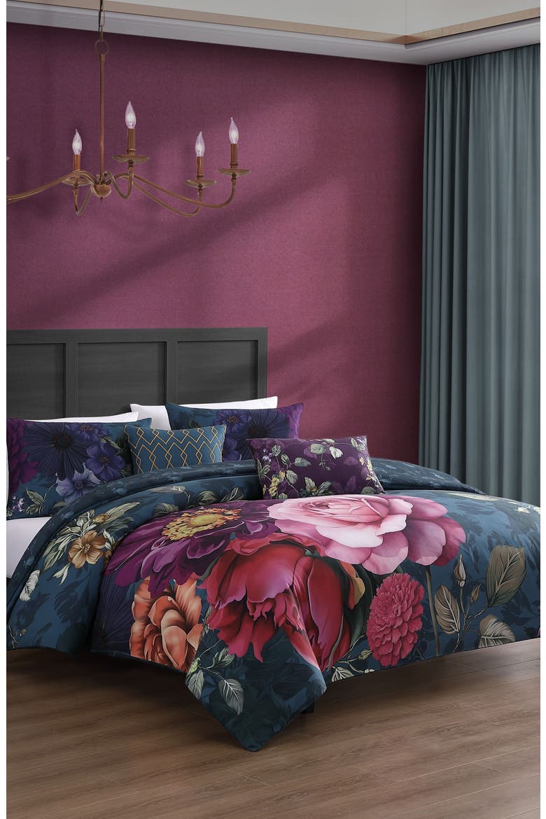 Vibrant Flora Reversible 5-Piece Comforter Set, Main, color, BLUE