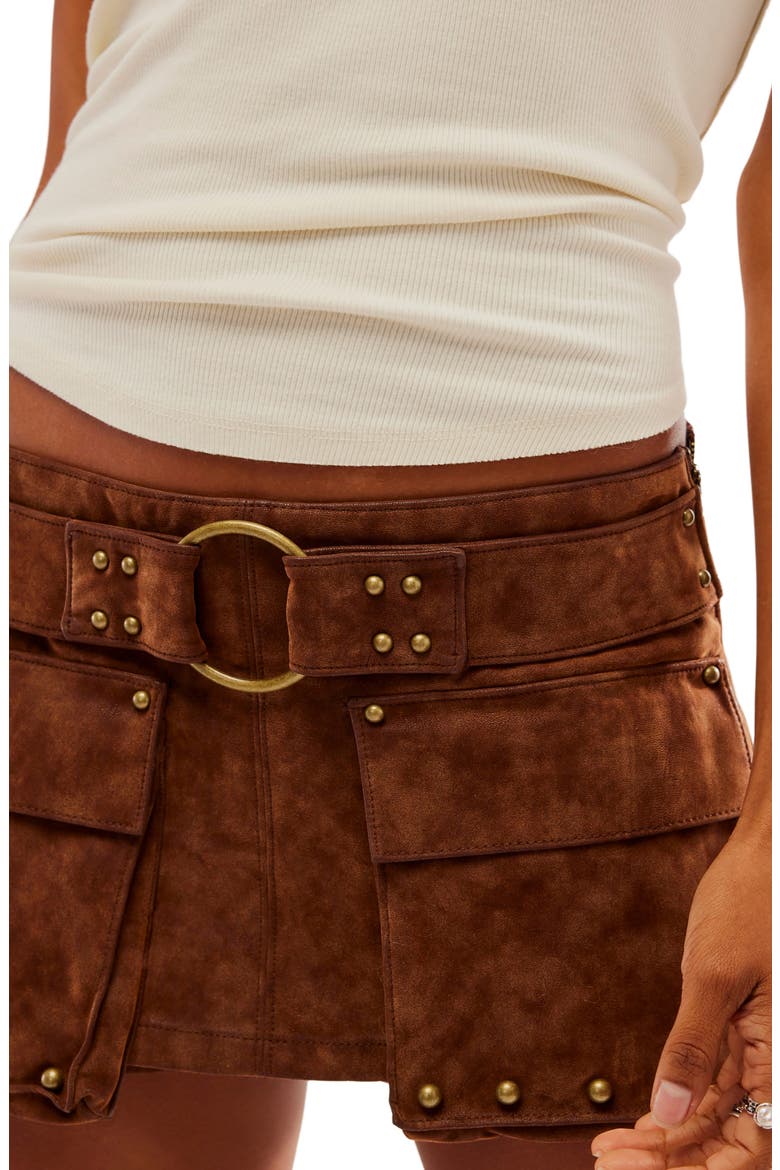 Low Rise Faux Suede Micro Miniskort, Alternate, color, SHAVED CHOCOLATE