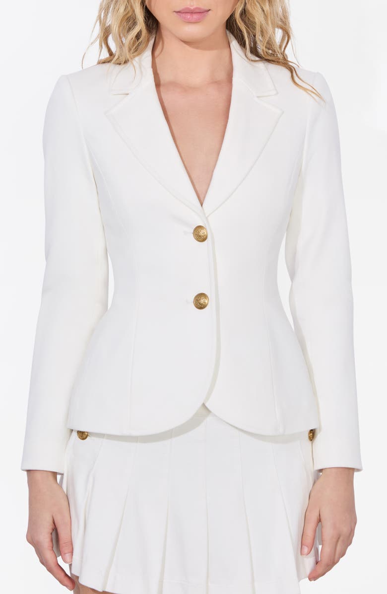 Alice + Olivia Iana Sculpted Denim Blazer, Main, color, Off White