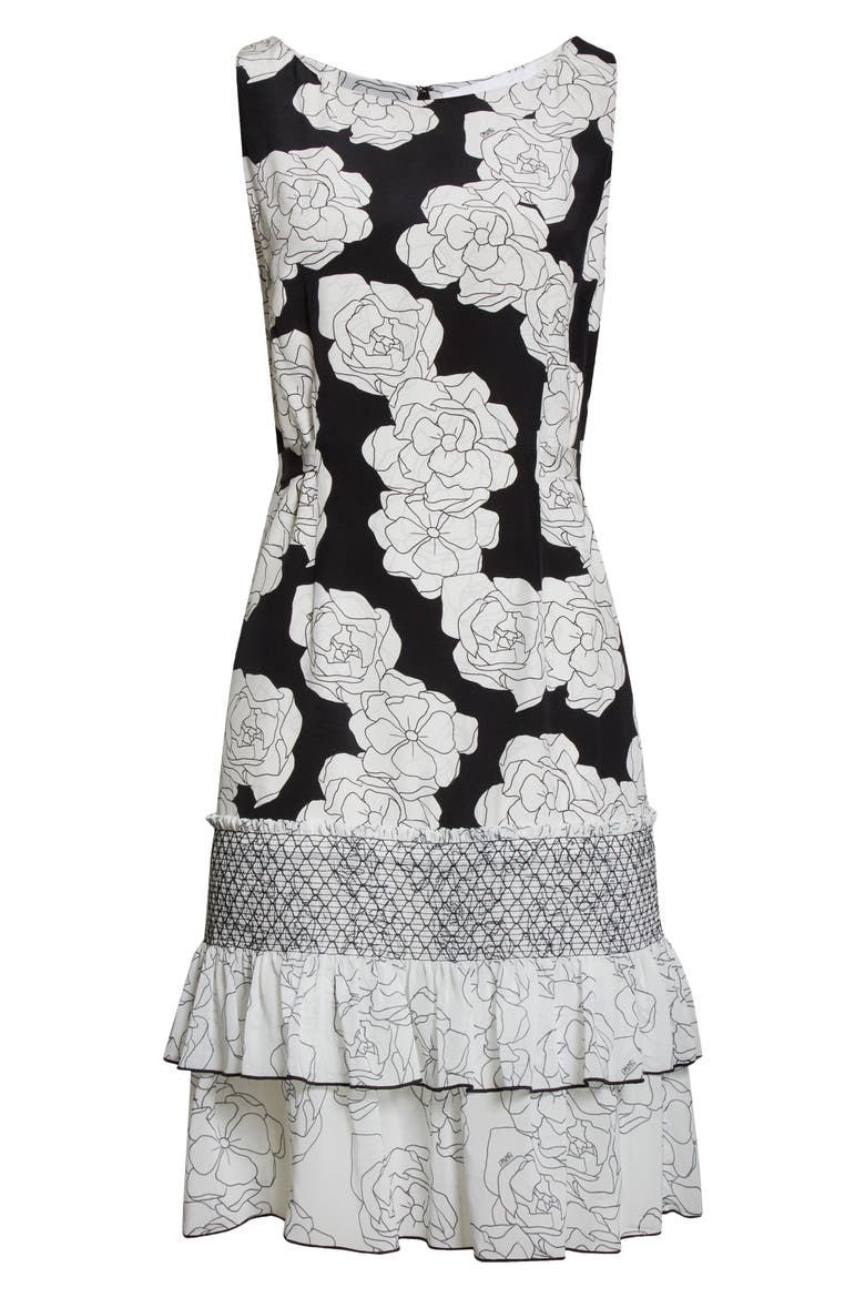 Chacha Ruffle Floral Silk Dress, Alternate, color, BLACK FINE FLOWER