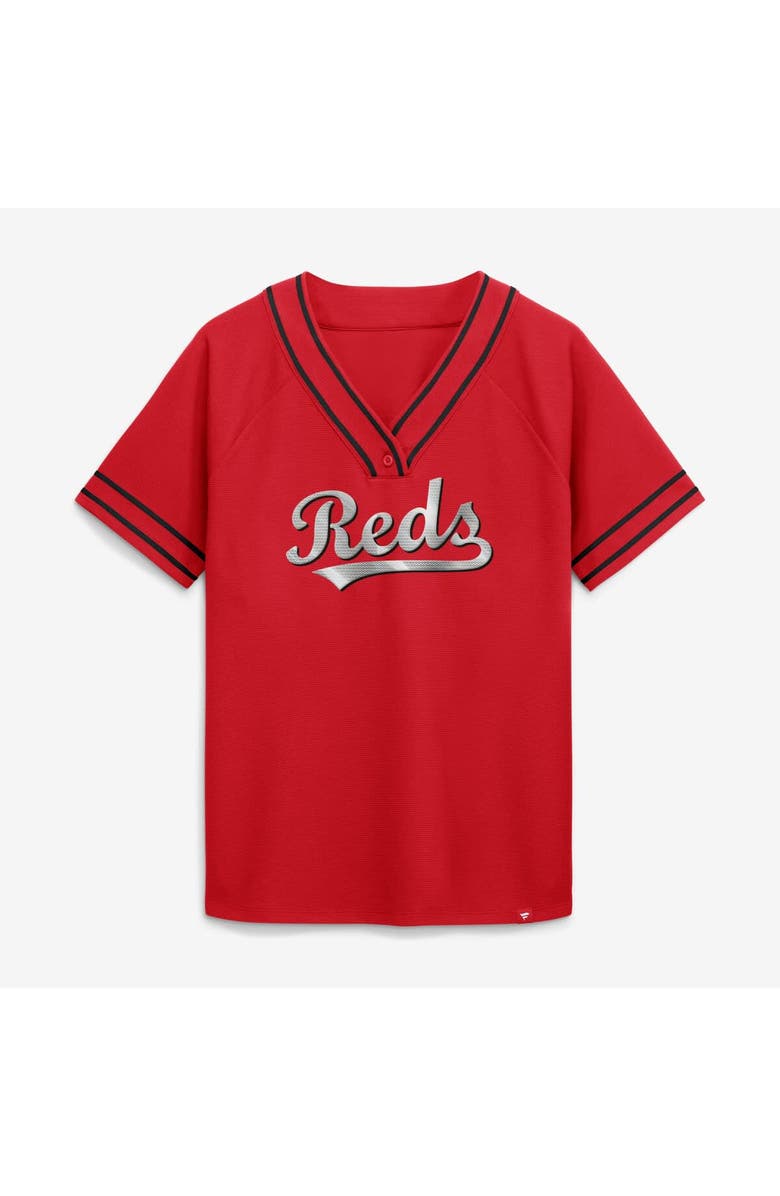 FANATICS Women's Fanatics Red Cincinnati Reds Diva Race Ahead Raglan V-Neck T-Shirt, Alternate, color, Red