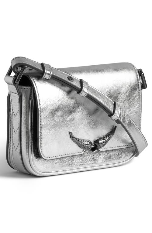 Zadig & Voltaire Le Zazi Metallic Leather Crossbody Bag In Silver