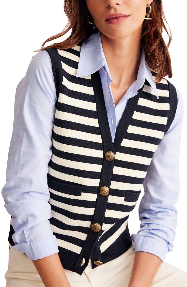 Boden Holly Stripe Cotton Button-Up Vest, Main, color,