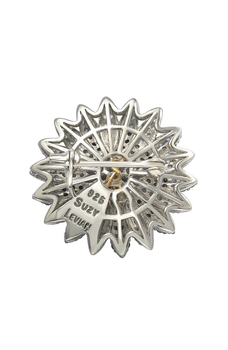 SUZY LEVIAN Floral Sterling Silver White Sapphire Blue Sapphire Brown Diamond Brooch, Alternate, color, Blue