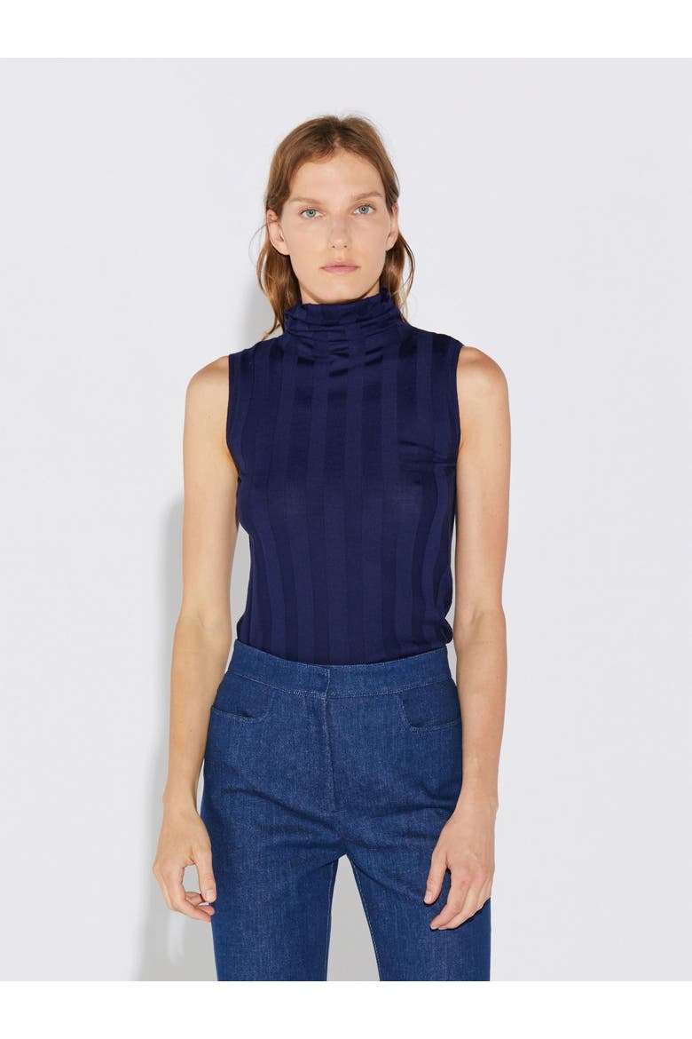 Romy Sleeveless Turtleneck in Merino Wool Rib, Alternate, color, Navy