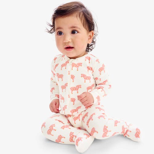 Primary Baby Organic Animal Friends Zip Footie In Blossom Zebras