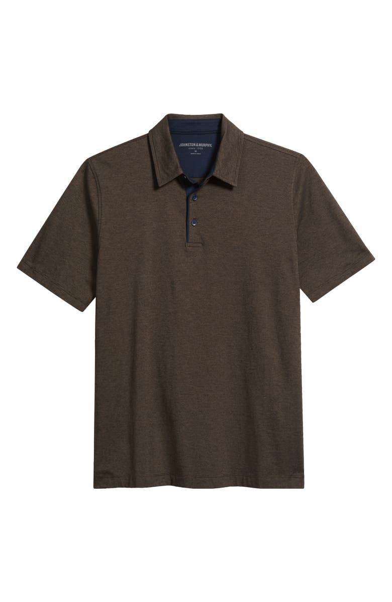 Johnston & Murphy Fine Stripe Polo, Main, color, Brown/ Navy