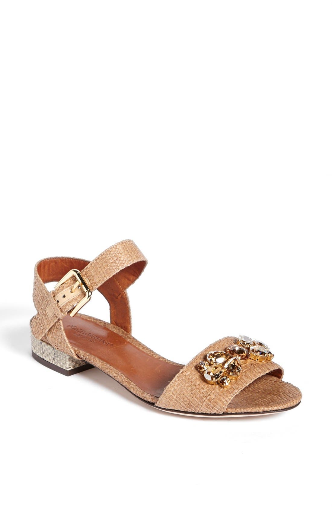 Jeweled Raffia Sandal, Main, color, NATURAL