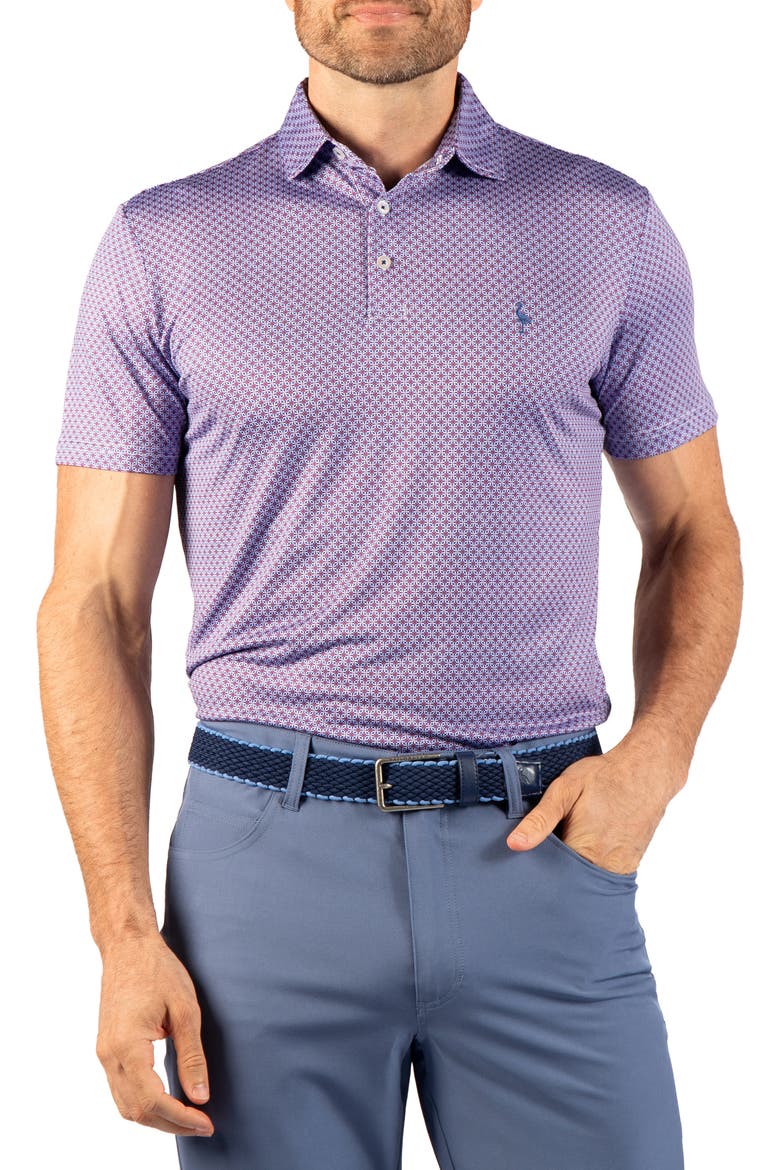 Geo Floral Performance Polo, Alternate, color, SAPPHIRE BLUE