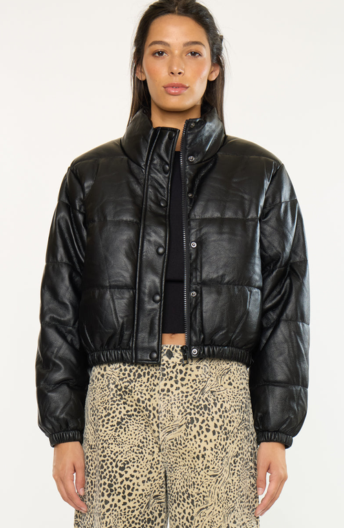 Kancan Taylor Cropped Faux Leather Puffer Jacket In Black