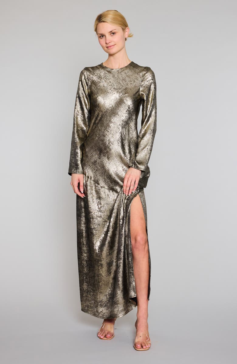 MELLODAY Metallic Long Sleeve Bias-Cut Maxi Dress, Alternate, color, 