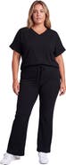24seven Comfort Apparel Curvy Basic Ribbed Knit Dolman Sleeve V-Neck Top and Drawstring Wide Leg Pant Set