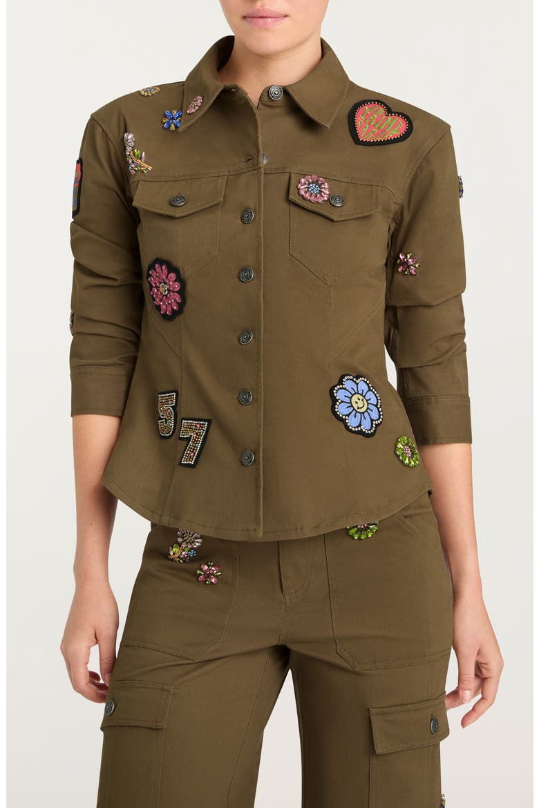 Retro Love Patches Canyon Jacket, Main, color, DARK OLIVE MULTI