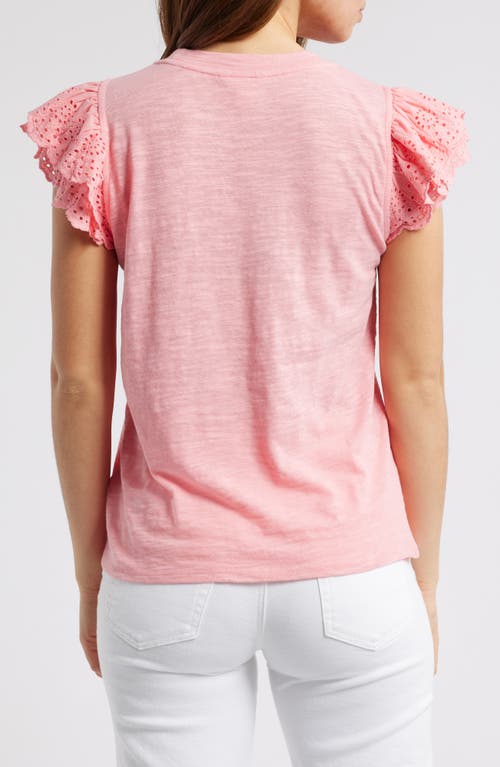 Shop Caslonr Caslon(r) Mixed Media Eyelet Sleeve T-shirt In Pink Geranium
