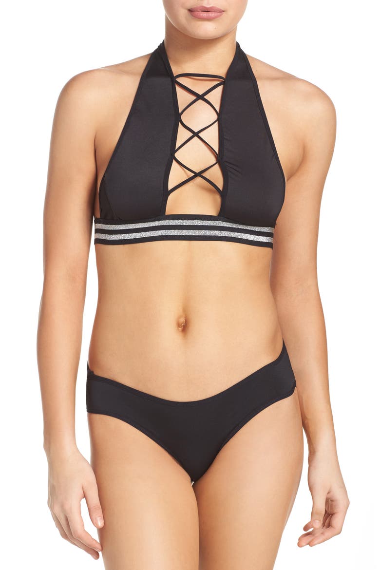 Hyperspeed Halter Bralette & Bikini, Main, color, BLACK