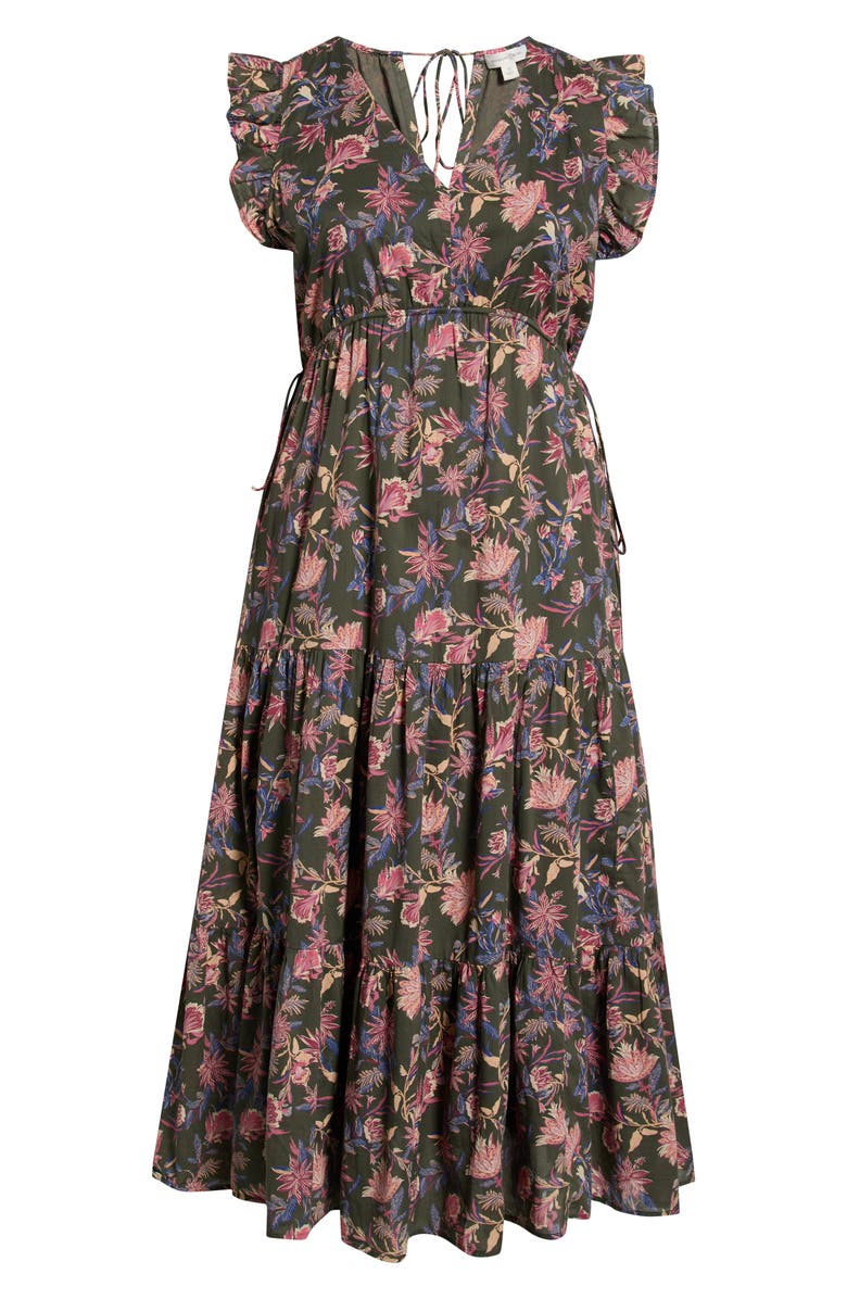 Treasure & Bond Floral Print Flutter Sleeve Maxi Dress, Alternate, color, Olive Frou Floral