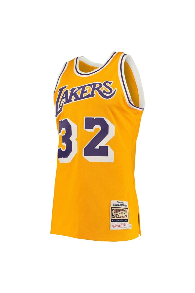 Men's Mitchell & Ness Magic Johnson Gold Los Angeles Lakers 1984/85 Hardwood Classics Authentic Jersey, Alternate, color, Gold