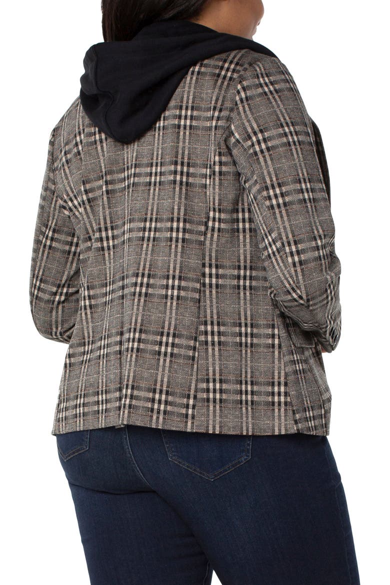 Plaid Boyfriend Blazer with Removable Hood, Alternate, color, BLK+TAN FL